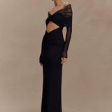 Schulterfreies Maxikleid mit Cut-Out und langen Ärmeln für Damen