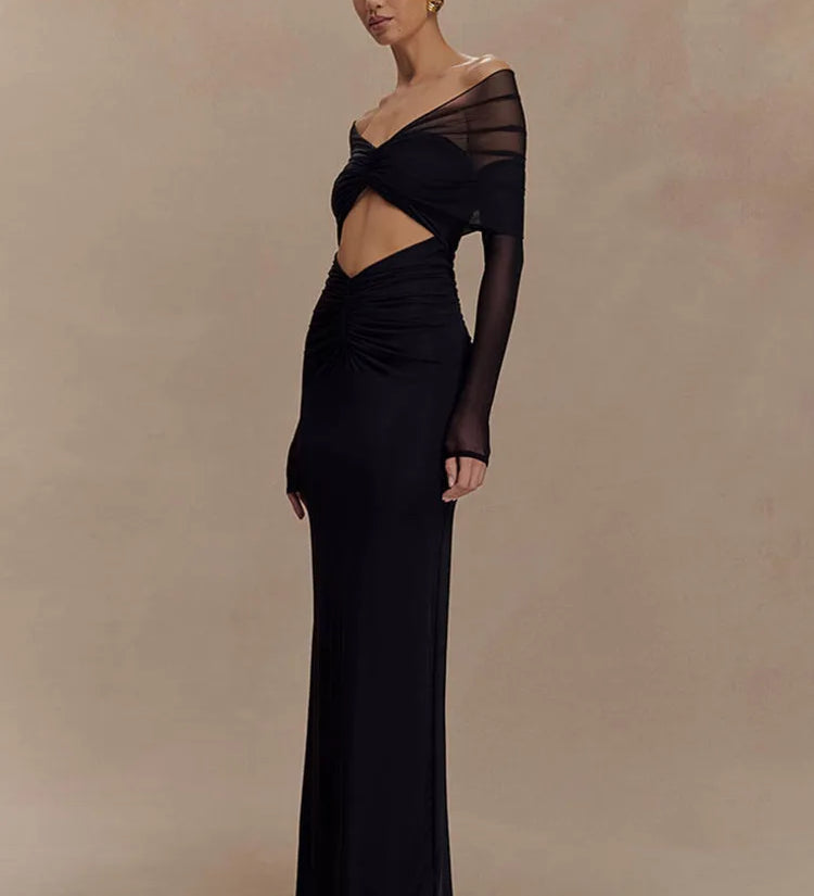 Schulterfreies Maxikleid mit Cut-Out und langen Ärmeln für Damen