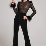Margit | Glitzernder Bodycon Jumpsuit Mit Federn