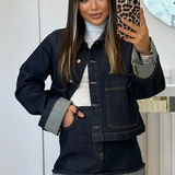 Damen-Denim-Set – Cropped Jeansjacke & High-Waist Minirock mit Umschlag