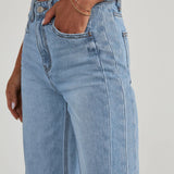 Damen-Weitbein-Jeans in Grau mit Raw-Hem