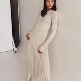 Lilli | Schwarzes Geripptes Maxikleid