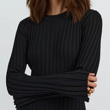 Lilli | Schwarzes Geripptes Maxikleid