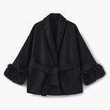 Damen Mantel mit Kunstfellbesatz – Eleganter Winter Kurzmantel