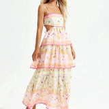 Odetta | Romantisches Blumen Maxikleid mit Zurück Spitzen-Details