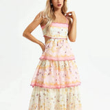 Odetta | Romantisches Blumen Maxikleid mit Zurück Spitzen-Details