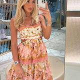 Odetta | Romantisches Blumen Maxikleid mit Zurück Spitzen-Details