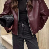 Mirabelle | Modische Kunstlederjacke in Weinrot