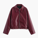 Mirabelle | Modische Kunstlederjacke in Weinrot