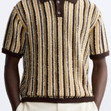 Retro Strick-Poloshirt mit Streifenmuster