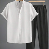 Minimalistisches Herren-Set | Kurzarmhemd mit Stehkragen & Hose