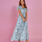 Chiffon Maxikleid mit V-Ausschnitt & floralem Muster – Elegant & Luftig