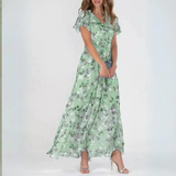 Chiffon Maxikleid mit V-Ausschnitt & floralem Muster – Elegant & Luftig