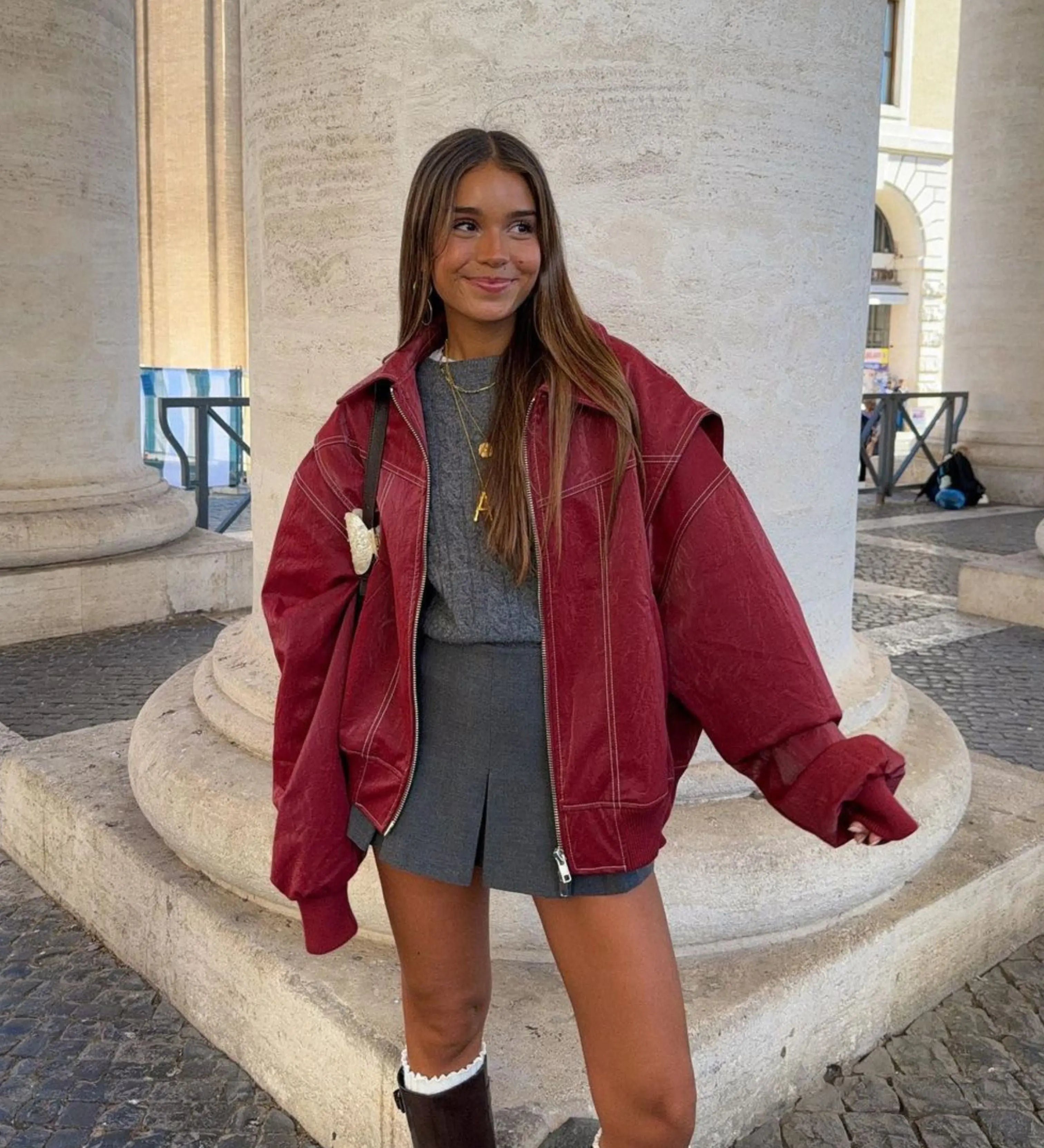 Jade | Übergroße Kontrastnaht Jacke Zendoo.de