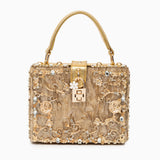 Luxus-Acryl Clutch in Himmelblau mit barockem Golddekor – Vintage-inspirierte Abendtasche