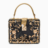 Luxus-Acryl Clutch in Himmelblau mit barockem Golddekor – Vintage-inspirierte Abendtasche