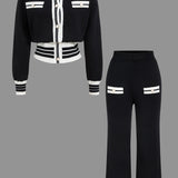 Ariella | Stilvolles Strick-Zweiteiler-Set mit Cropped-Cardigan & Weitbein-Hose