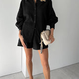 Leichter Zweiteiler aus Baumwollmix – Oversize Bluse & Shorts für Damen
