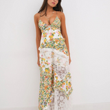 Blumiges Maxikleid mit Spitze und Spaghettiträgern für Damen