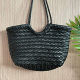Lena | Braun Geflochtene Leder-Shopper – Rustikal & Stilvoll