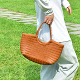 Lena | Braun Geflochtene Leder-Shopper – Rustikal & Stilvoll