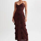 Maxikleid mit Spaghettiträgern und 3D-Blumenapplikationen für Damen