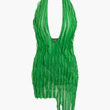 Zara | Asymmetrisches Fransen-Minikleid mit Neckholder – Verführerischer Boho-Chic für besondere Anlässe