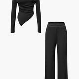 Daniela | Elegantes Zweiteiler-Set mit Asymmetrischem Oberteil & Weiten Hosen