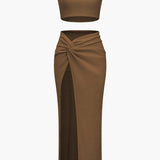 Nadine | Eleganter Twisted-Skirt-Zweiteiler mit Crop-Top