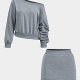 Lilli | Trendiges Zweiteiler-Set mit One-Shoulder-Sweatshirt & Minirock