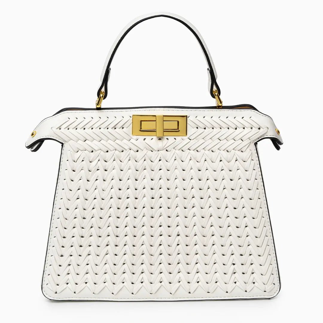 Estelle | Elegante geflochtene Handtasche mit Drehverschluss & goldenen Details