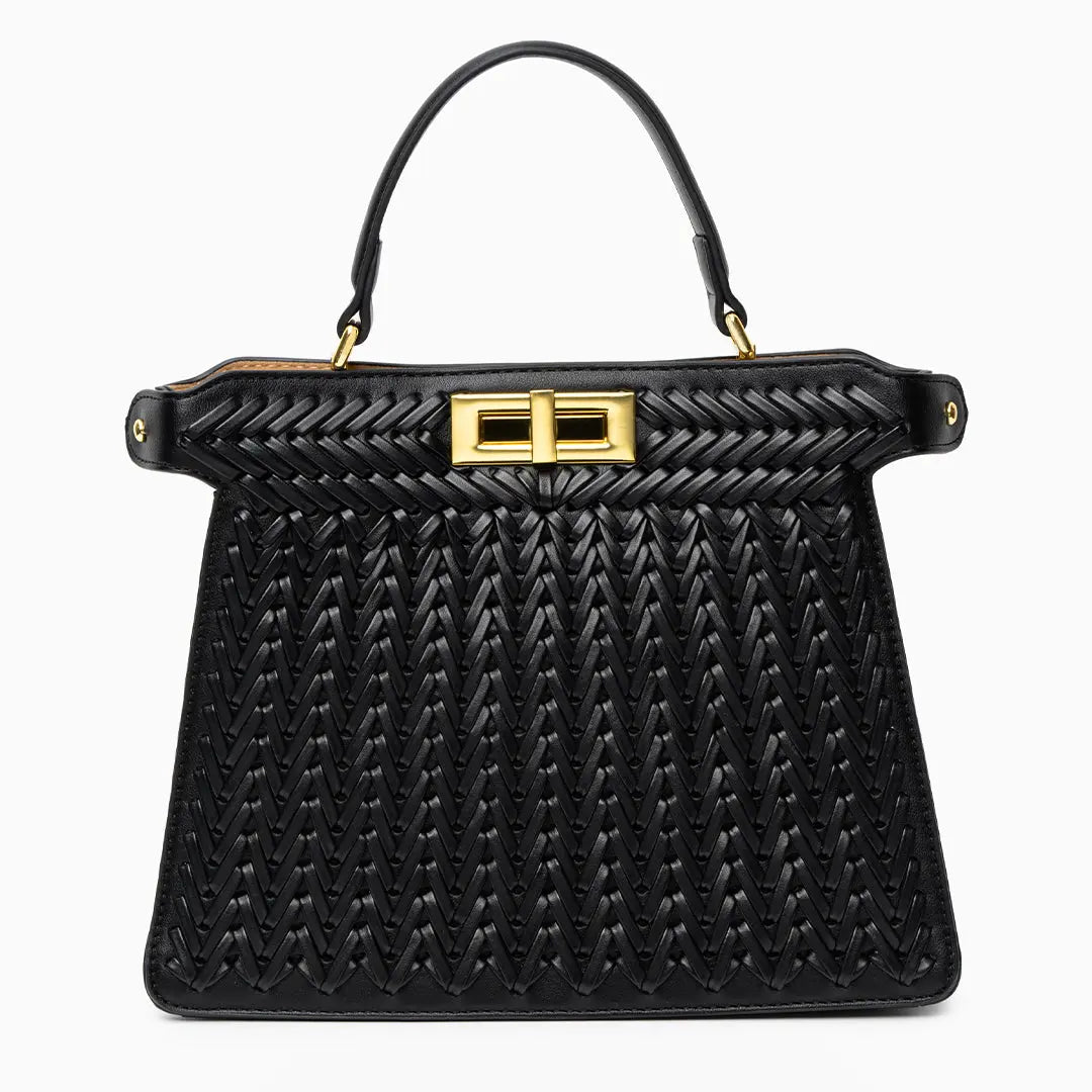 Estelle | Elegante geflochtene Handtasche mit Drehverschluss & goldenen Details
