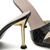Isabelle | Luxus Schwarze Croc-Embossed Mule Heels – Elegant & Stilvoll