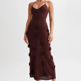 Maxikleid mit Spaghettiträgern und 3D-Blumenapplikationen für Damen