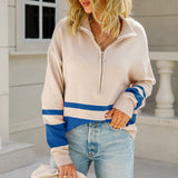 Damen Strickpullover mit Zipper – Sportlich-eleganter Pullover mit Streifen