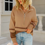 Damen Strickpullover mit Zipper – Sportlich-eleganter Pullover mit Streifen