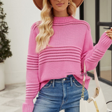 Damen Strickpullover – Leichter Pullover mit Lochmuster und Rundhalsausschnitt