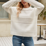 Damen Strickpullover – Leichter Pullover mit Lochmuster und Rundhalsausschnitt