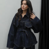 Damen-Denim-Set – Elegante Taillierte Jeansjacke mit Gürtel & Weite High-Waist Hose