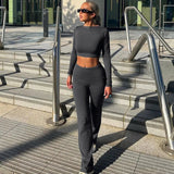 Zweiteiler Damen Crop Top & High Waist Hose – Elegant