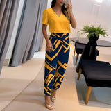 Damen Sommer Zweiteiler mit modernem Print und V-Ausschnitt