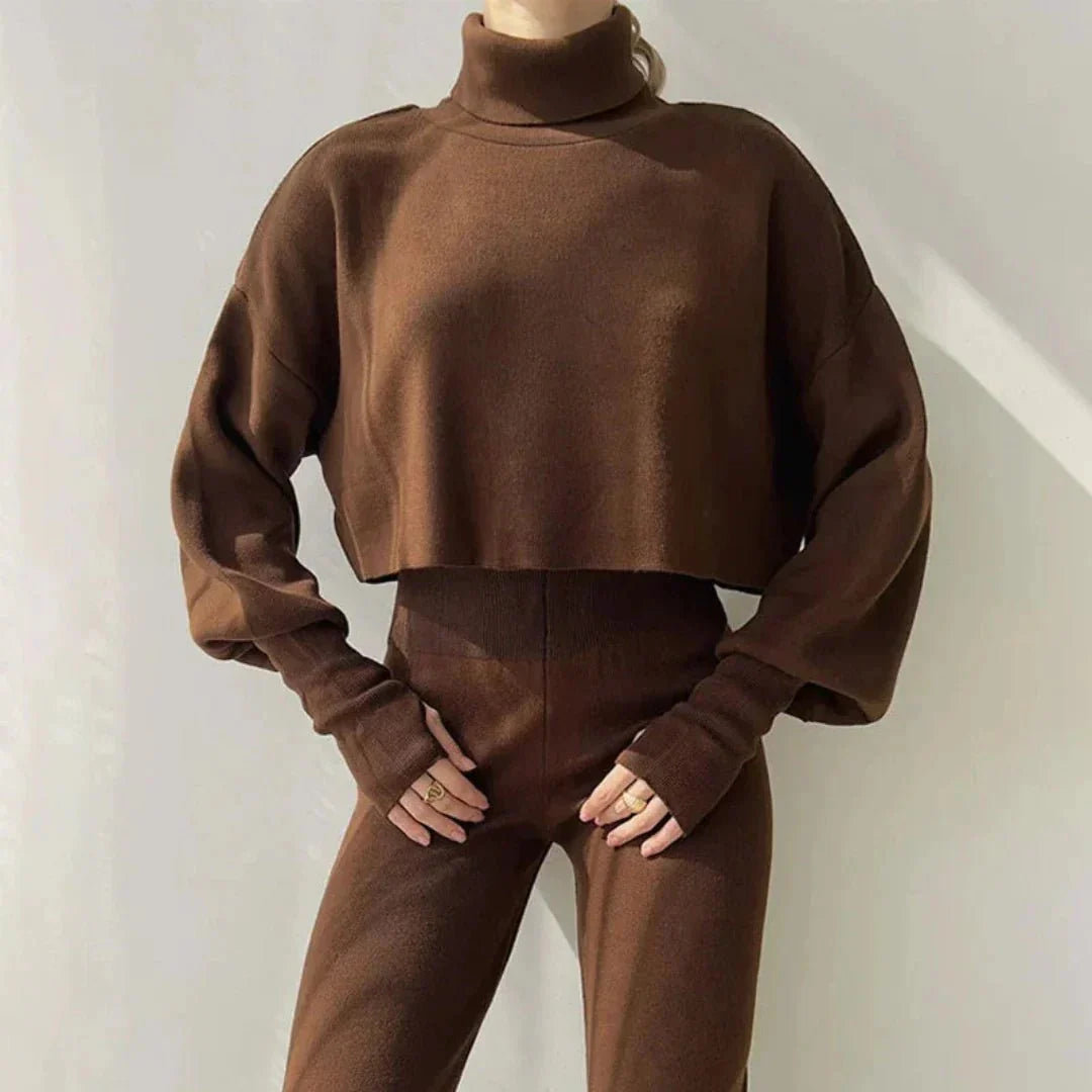 Modisches Zweiteiler Set mit Rollkragen Pullover und Hose – Trendiger Streetstyle Look