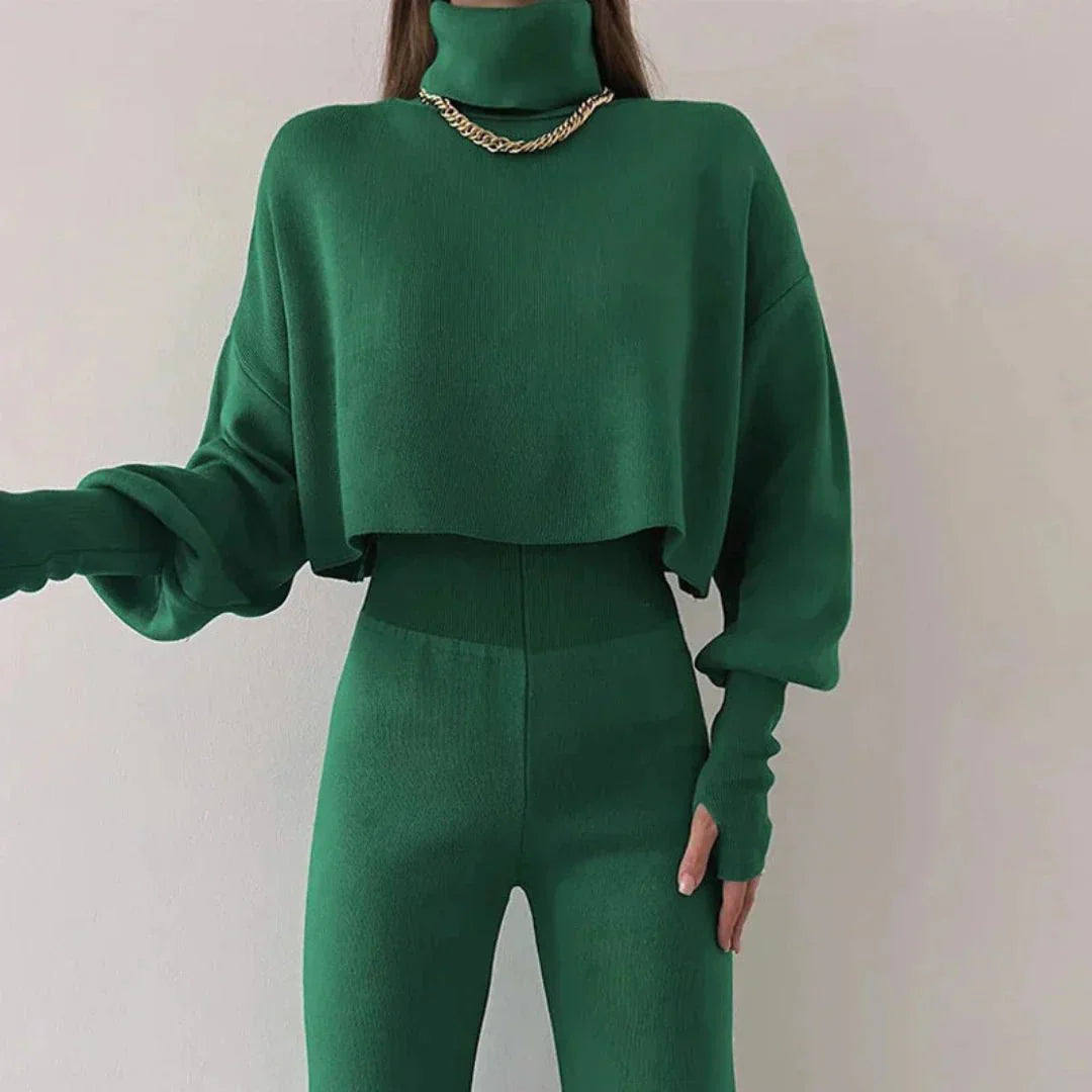 Modisches Zweiteiler Set mit Rollkragen Pullover und Hose – Trendiger Streetstyle Look
