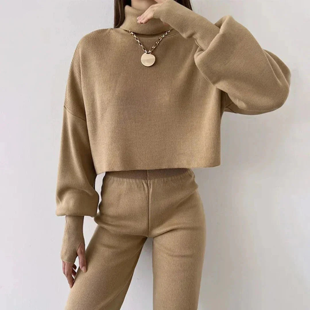 Modisches Zweiteiler Set mit Rollkragen Pullover und Hose – Trendiger Streetstyle Look