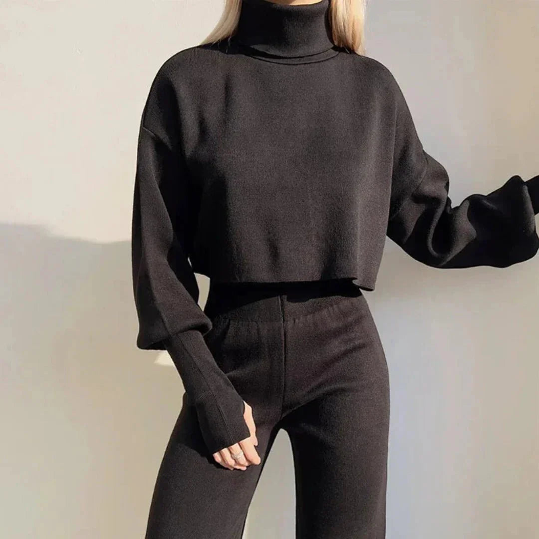 Modisches Zweiteiler Set mit Rollkragen Pullover und Hose – Trendiger Streetstyle Look