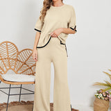 Eleganter Zweiteiler mit Kurzarm Oberteil & Weitbein Hose – Komfortabler Freizeit Look