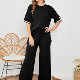 Eleganter Zweiteiler mit Kurzarm Oberteil & Weitbein Hose – Komfortabler Freizeit Look