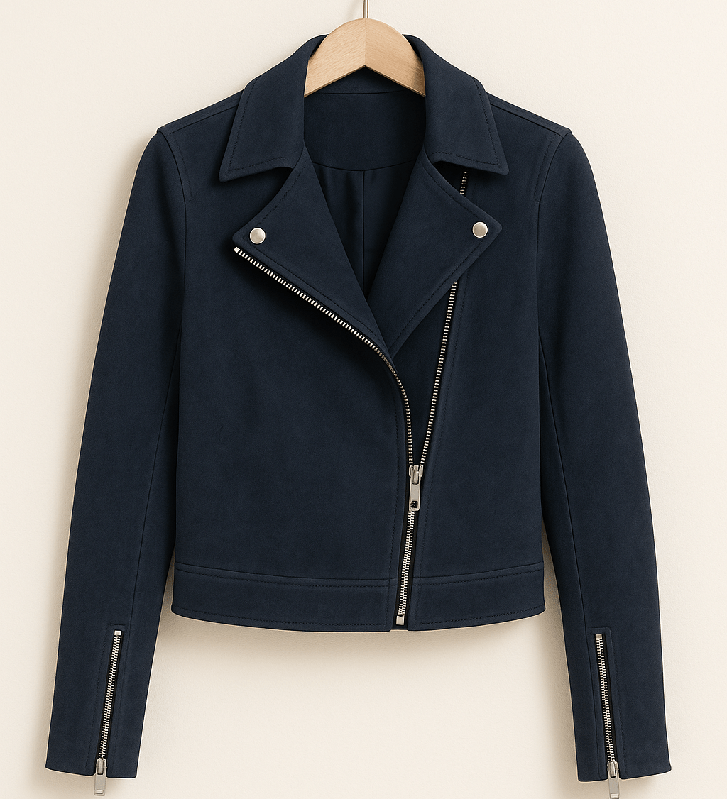 Vintage Bikerjacke aus Wildlederimitat – Stylische Übergangsjacke mit Reißverschlussdetails