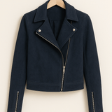 Vintage Bikerjacke aus Wildlederimitat – Stylische Übergangsjacke mit Reißverschlussdetails
