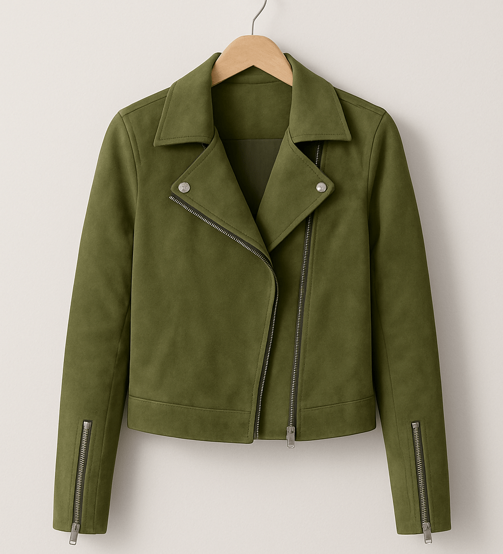 Vintage Bikerjacke aus Wildlederimitat – Stylische Übergangsjacke mit Reißverschlussdetails